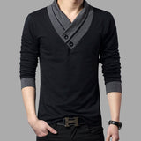 2023 Fashion Brand Trend Slim Fit Long Sleeve T Shirt Men Patchwork Collar Tee V-Neck Men T-Shirt Cotton T Shirts Plus Size 5XL