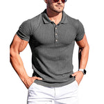 New Summer Polo Men Solid Stripe Fitness Elasticity Short Sleeve Polo Shirts for Men Fashion Stand Collar Mens Shirts