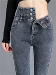 Warm Pants for Women Harem Mom Jeans High Waist Denim Streetwear 2022 Korean Fashion Autumn Winter Fleece Womens Jeans