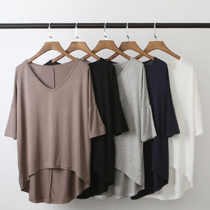 Fashion Tops Tees 2023 Summer T-shirt Women Half-Sleeve Solid Loose Shirt V-neck Oversize Basic Top Shirts for Women Casual