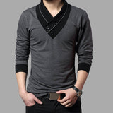 2023 Fashion Brand Trend Slim Fit Long Sleeve T Shirt Men Patchwork Collar Tee V-Neck Men T-Shirt Cotton T Shirts Plus Size 5XL