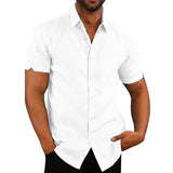 Cotton Linen Hot Sale Men&#39;s Short-Sleeved Shirts Summer Solid Color Turn-down collar Casual Beach Style Plus Size