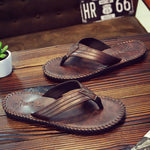 Men&#39;s Flip Flops Summer Pu Leather British Wind and Sandals Slippers Feet Non-slip Thick Bottom Flat Heel Beach Shoes Slippers