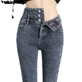 Warm Pants for Women Harem Mom Jeans High Waist Denim Streetwear 2022 Korean Fashion Autumn Winter Fleece Womens Jeans