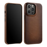 YMW Handmade Oil Wax Genuine Leather Case for iPhone 14 Pro Max Plus 13 12 mini Luxury Business Retro Pull-up Cow Phone Cover