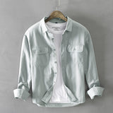 Autumn Winter New Men New Men&#39;s White Long Sleeve Shirt Pure Cotton Retro Style Button Up Pocket White Workwear GA-Z102