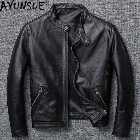 AYUNSUE 100% Real Cowhide Genuine Leather Jacket Men Clothes Autumn Coat Plus Size 5XL Coats Jaqueta Couro Legítimo Masculino