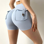 Cargo Shorts Women Gym Shorts Scrunch Butt Booty Tight Shorts Yoga Workout Clothes For Women Fitness Shorts With Button Pocket