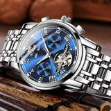 OLEVS Men&#39;s Watches Automatic Mechanical Business Wristwatch Waterproof Stainless Steel Strap Watch for Man Skeleton Calendar