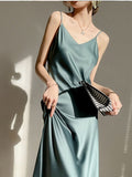 Dress for women 2022 Sexy  Simulated Silk Sleeveless Long Summer Dress Fashion