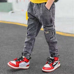 For Jeans Autumn Boys Spring 2023 New Teenager Clothes Casual Elastic Waist Letter Print Patchwork Children&#39;s Trousers Kid Pants