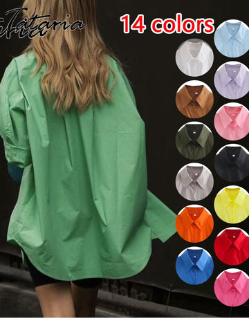 Basic Candy Colors Shirt Women&#39;s Beautiful Blouses with Collar 2023 Summer Green Button Up Shirts Oversized Long Sleeve Tops