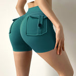 TRY TO BN Women Sport Shorts Pockets Gym Sexy High Waist Workout Push Up Booty Scrunch Biker Shorts Pants Fitness Cycling Tights