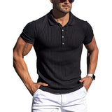 New Summer Polo Men Solid Stripe Fitness Elasticity Short Sleeve Polo Shirts for Men Fashion Stand Collar Mens Shirts