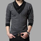 2023 Fashion Brand Trend Slim Fit Long Sleeve T Shirt Men Patchwork Collar Tee V-Neck Men T-Shirt Cotton T Shirts Plus Size 5XL