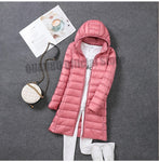 2022 women spring jacket Ultralight Thin Packable Down Long Jacket  Female Hat Detachable slim fit skirt Coat Portable Outwear