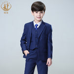 Nimble Spring Autumn Formal Boy Suit Set Children Party Host Wedding Costume Wholesale Clothing Coat Pants Vest 3Pcs Blue Blazer