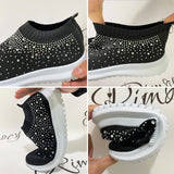 Rimocy Crystal Breathable Mesh Sneaker Shoes for Women Comfortable Soft Bottom Flats Plus Size 43 Non Slip Casual Shoes Woman