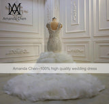 AM1159 Off Shoulder Crystal Ruffle Mermaid Wedding Dress