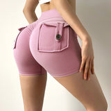 TRY TO BN Women Sport Shorts Pockets Gym Sexy High Waist Workout Push Up Booty Scrunch Biker Shorts Pants Fitness Cycling Tights