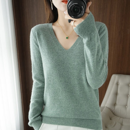 Women&#39;s Sweater 2022 Autumn Winter Knitted Pullovers V-neck Slim Fit Bottoming Shirt Solid Soft Knitwear Jumpers Basic Sweaters