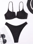 Push Up Bikini Thong Women Swimsuit 2023 New Solid V Neck Ribbed Swimwear Bikinis Set Summer Beachwear Bathing Suit For Female