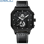 CRRJU Fashion Square Dial Leather Mens Watches Luxury Sport Waterproof Watch Man Chronograph Quartz WristWatches Homme+Box