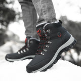 Winter Men Boots With Fur Warm Snow Non-slip Men Work Casual Shoes Waterproof Leather Sneakers High Top Ankle Boots Plus Size