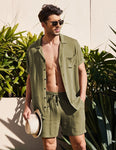 Summer Cotton Linen Shirt Set Men&#39;s Casual Outdoor 2-Piece Suit Andhome Clothes Pajamas Comfy Breathable Beach Short Sleeve Sets