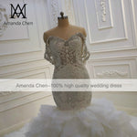 AM1159 Off Shoulder Crystal Ruffle Mermaid Wedding Dress