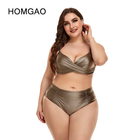 HOMGAO 2022 New Women Large Size Swimsuit Two Piece Bikini Set Sexy V-Neck Swimwear Bathing Suits Maillot De Bain Femme XL-4XL
