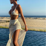 2022 New Crochet Beach Maxi Dress for Women See Through Sexy Bikini Plunge Backless Bandage Sleeveless Lacing Split Long Dresses
