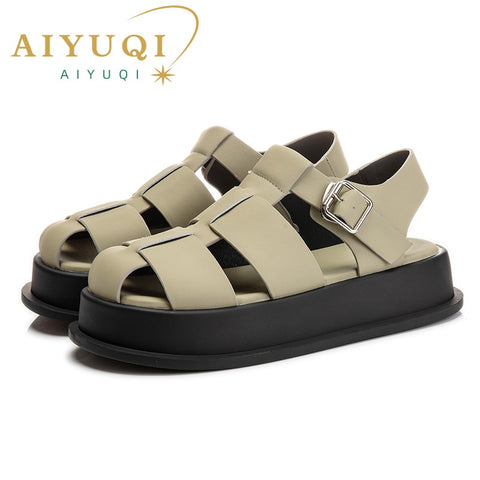 AIYUQI Women&#39;s Sandals Closed toe 2023 Summer New Women Roman Sandals Leisure Thick Soled Fashion Woven Women&#39;s Shoes Sandals