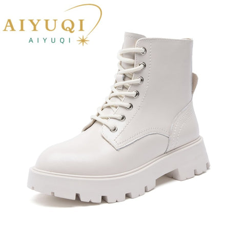 AIYUQI Women&#39;s Marton Boots Genuine Leather  Autumn Lace-up Motorcycle Boots Ladies British Style Women&#39;s Ankle Boots WHSLE MTO