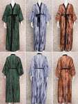 2023 Bohemian Bikini Cover-ups Retro Striped Self Belted Women Summer Long Kimono Dress Beach Wear Swim Suit Cover Up A1482
