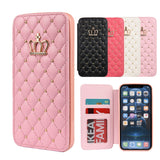 Wallet Flip Leather Phone Case For iPhone 14 13 12 Pro Max 11 Xr Xs X Cute Crown Bling Cover For Apple 7 8 Plus SE2020 Card Solt