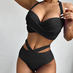 Sexy Push Up Bikinis 2023 Women High Waist Swimsuit Solid Halter Swimwear Female Bathing Suit Swimming Summer Beachwear XXL