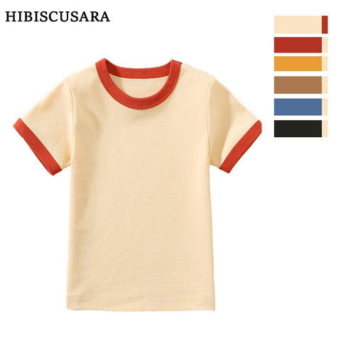 100% Cotton Small Children Summer Short Sleeve T shirt Boys Girls Color Matching Soft Comfy Tops Tees Kids T-shirts Casual