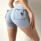 TRY TO BN Women Sport Shorts Pockets Gym Sexy High Waist Workout Push Up Booty Scrunch Biker Shorts Pants Fitness Cycling Tights