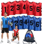 Sports Pinnies-Numbered Practice Vest Pennies for Soccer Basketball Jersey Bibs -Set of 12/Youth Adults Team Blue+Red