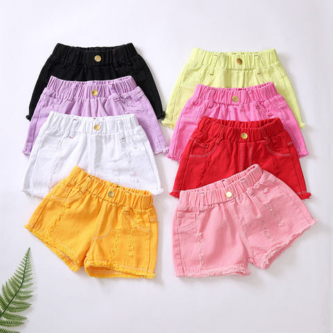 Girls Shorts 2022 Summer Slim Hot Pants For Girl Children Casual Trousers Hole Kids Shorts Candy Color Teenager Clothing