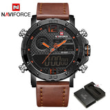 Mens Watches To Luxury Brand Men Leather Sports Watches NAVIFORCE Men&#39;s Quartz LED Digital Clock Waterproof Military Wrist Watch