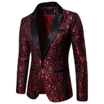 Black Jacquard Bronzing Floral Blazer Men 2018 Luxury Brand Single Button Suit Jacket Men Wedding Party Stage Costume Homme 2XL