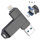 iPhone USB Flash Drive 256GB USB 3.0 Usb Stick 3 in 1 Memory Stick External Storage Pendrive Memory Devices for iPhone/Android