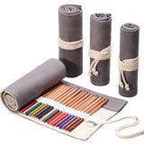 12 Holes Pencil Case Fabric School Supplies Art Pencil Pouch Canvas Pen Wrap Roll Makeup Brush Pen Storage Stationery Student
