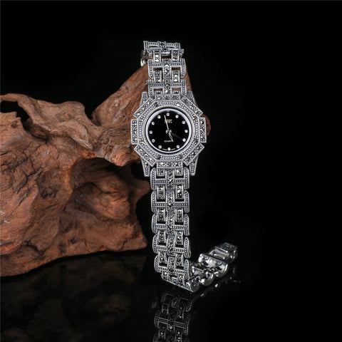Retro Thai Silver Products Manufacturers Direct S925 Sterling Silver Jewelry Ethnic Style Women&#39;s Watch Bracelet