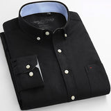 Men&#39;s Long Sleeve Oxford Plaid Striped Casual Shirt Front Patch Chest Pocket Regular-fit Button-down Collar Thick Work Shirts