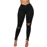 Black and white ripped jeans For women Slim denim jeans Casual Skinny pencil pants Fashion Women&#39;s clothing plus size S-3XL