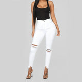 Black and white ripped jeans For women Slim denim jeans Casual Skinny pencil pants Fashion Women&#39;s clothing plus size S-3XL