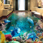 Custom 3D Floor Painting Mural Photo Wallpaper Underwater World Dolphin Living Room Bathroom PVC Waterproof Papel De Parede 3D